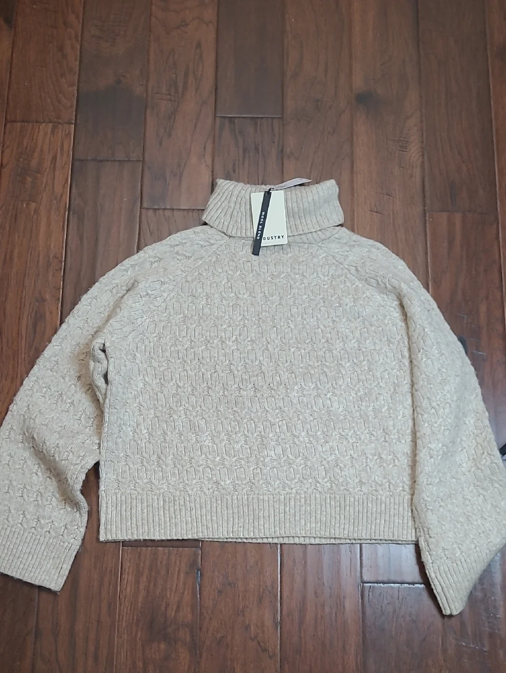 NWT Industry Khaki Cable-Knit Wool Blend Turtleneck Sweater size Large